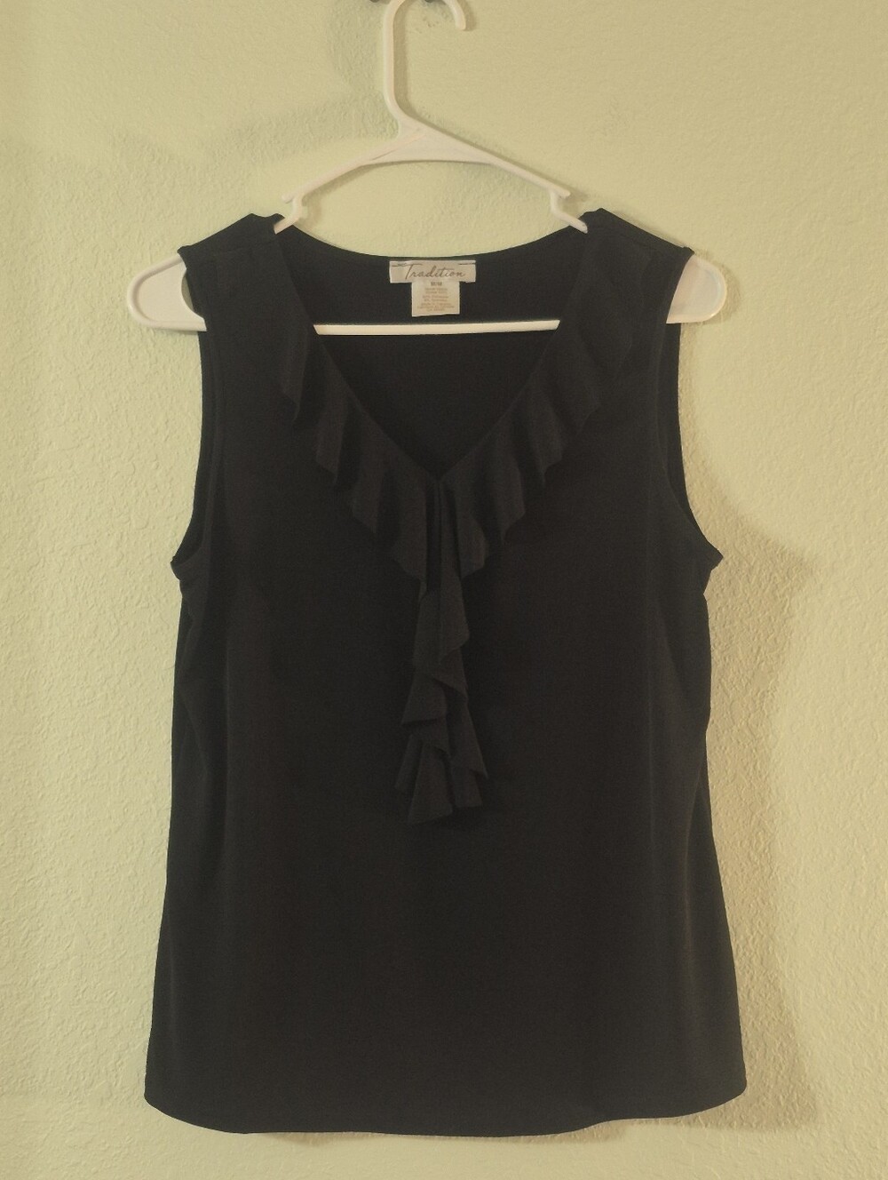 Tradition Sleeveless Ruffle V-Neck Camisole — Black